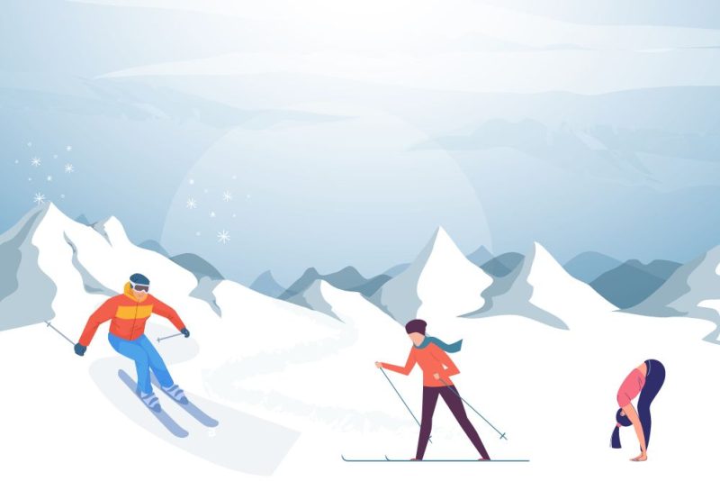 Yoga und Snowboarden Grafik über Yoga und Skifahren in den Kitzbüheler Alpen
